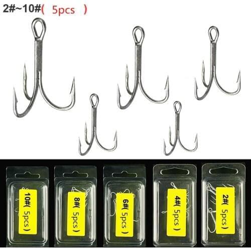 Fishing Hooks 5pcs/lot 2# 6# 10# Super Strong Treble Hooks High Carbon Steel Carp Fishing Hooks