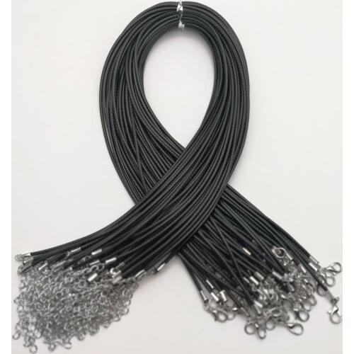 Wholesale 1.5MM 2MM lobster clasp Necklace Rope wax Leather Cord jewelry clasp black necklace lanyard pendant cords 50pcs/lot