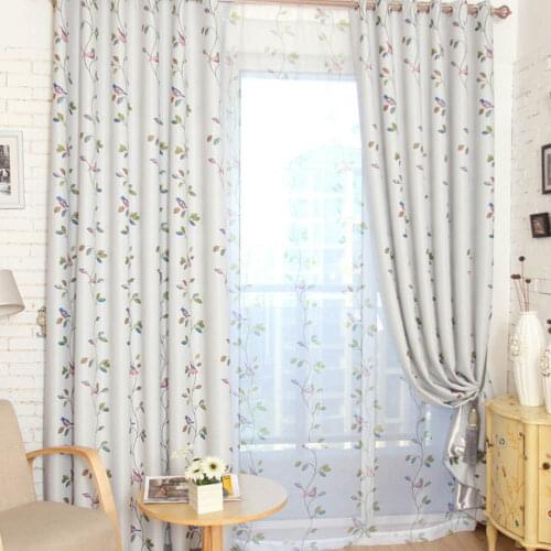 Spring Style Blackout Curtains for Living Room Kitchen Green Leaves and birds Pattern Blinds Finished Drapes