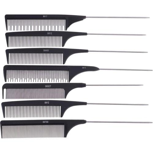 1PCS Heat Resistant Salon Black Metal Pin Tail Antistatic Comb Hard Carbon Cutting Comb Hair Trimmer Brushes