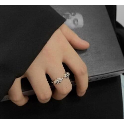 U-Magical Minimalist Double Skull Silver Color Metallic Ring for Women Fashion Open Adjustable Index Finger Ring Ring Jewellery