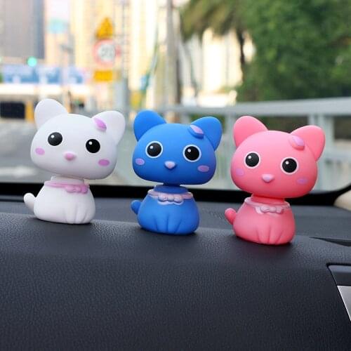 Car Ornaments Cute PVC Shaking Head Cat Figures Doll Kawaii Decoration Automobiles Interior Dashboard Nodding Toys Accessories