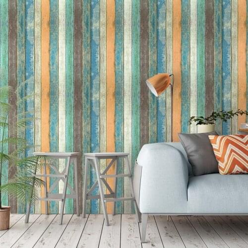 Vintage Mediterranean Color Wallpapers Papel Tapiz Autoadhesivo Wood Grain Decoration Salon De Pared 3D Home Wall Stickers