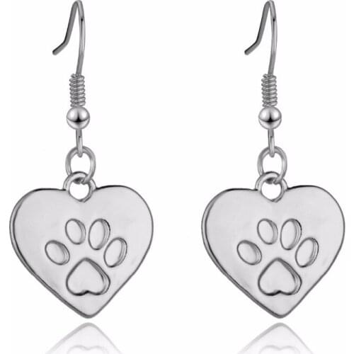 12 Pairs/Lot Cute Love Heart Earrings Dog Paws Print Drop Earrings Women Dog Pet Lover Dangle Earrings Charm Jewelry Presents