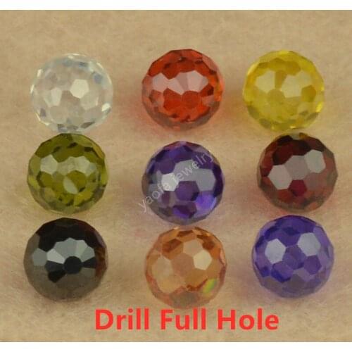 6~12mm Mix Color Drill Full Hole Football Shape Cutting Surface CZ Stone Synthetic Cubic Zirconia Round Beads Spherical Gems