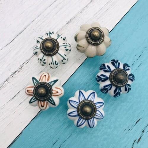 8PCS Ceramic Pumpkin lattern Shape Door Knobs Cabinets Handle Various Color Cupboard Drawer Pull Handle Vintage Furniture Decor