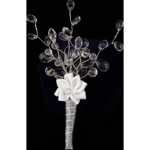 Brand New Handmade Clear Acrylic Beads Flower Wedding Groom Groomsman Boutonniere Buttonhole Men Suit Pin Brooch Flower