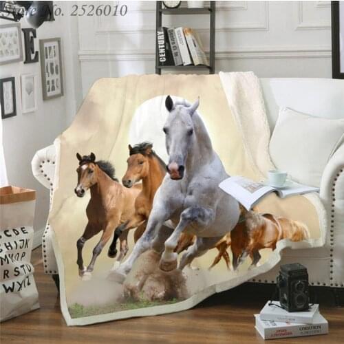 Throw Blanket Galloping Horses 3D Velvet Plush Blanket Bedspread for Kids Girls Sherpa Blanket Couch Quilt Cover Travel 01