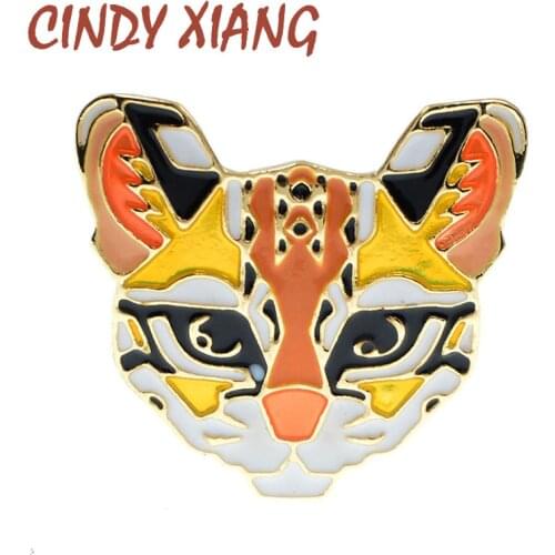 CINDY XIANG New Enamel Multicolor Tiger Face Head Brooch Pins For Women And Men Child Accessories Animal Brooches 2021 Good Gift