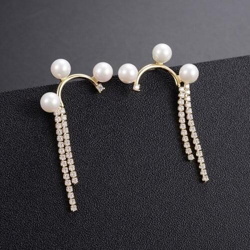 Dorado New Fashion Irregular Simulated Pearl Chain Drop Earrings For Women Shiny Zircon Long Tassel Brincos Female Jewelry Gift