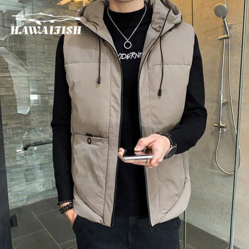 Hawaifish brand vest male 2021 autumn and winter warm cotton vest high quality Korean fashion trend mens Sleeveless jacket