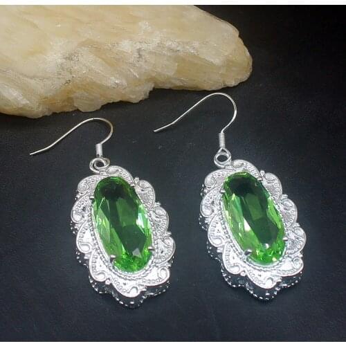 Gemstonefactory Big Promotion Single 925 Silver Sparkle Green Topaz Dangle Drop Earrings Jewelry for Women Mom 20213757