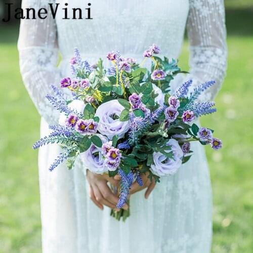 JaneVini Purple Lavender Bridal Silk Flower Bouquet Artificial Wedding Flowers Bouquets Sisters Bridesmaid Bouquet paarse rozen