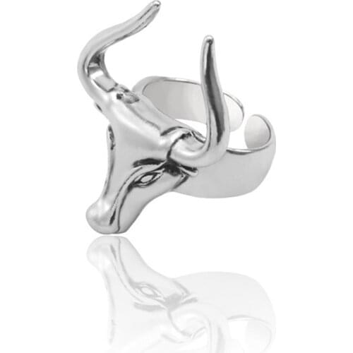 Gothic Mens Punk Bull Head Silver Color Ring Fashion Zodiac Cow Motorcycle Party Nightclub Accessories New Year Jewelry Gift