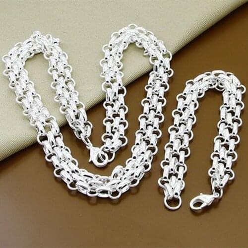 925 Sterling Silver Necklace Bracelet Fashion Jewelry For Women Men Link Chain Sets Wedding Gift