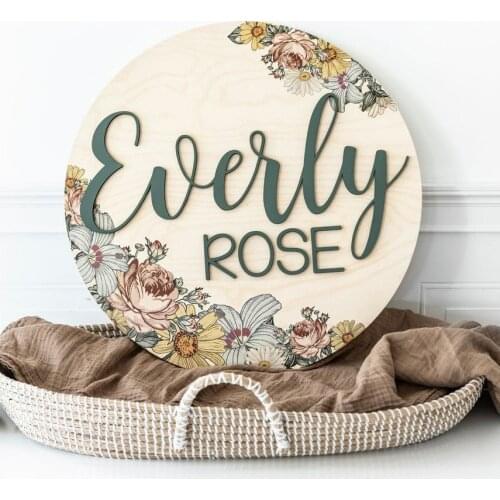 Round 3D, Nursery Name Sign, Room Decor,Boho Floral Pattern, Personalized Wooden Name Sign, Baby Name Sign, Baby Shower, Wooden