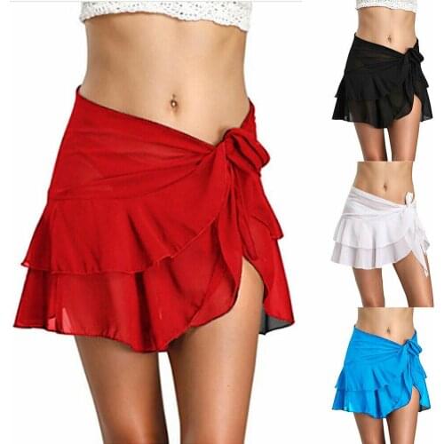 Summer Hot Sell Beach Cover Up Skirt Women Chiffon Beachwear Short Bathing Swim dress Perspective Gauze skirt Irregular Hemline