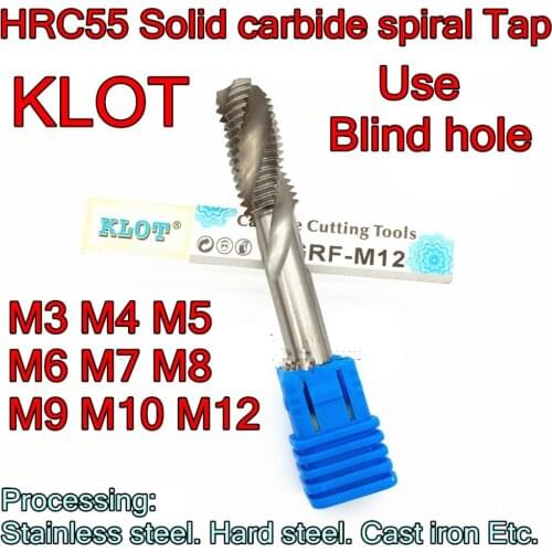 M3 M4 M5 M6 M7 M8 M9 M10 M12 KLOT HRC55 Solid carbide spiral Tap Processing: Stainless steel. Hard steel. Cast iron Etc