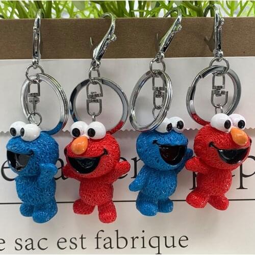 Cute ELMO and COOKIE MONSTER Sesame Street Keychain Cartoon Doll Key Rings Car Backpack Keyholder Cute Key Buckle