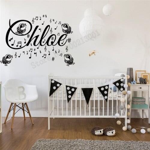 Music Decal Girl Custom Name Poster Mural Kidsroom Decoration Babyroom Boys Girls Vinyl Art Removeable Ornament LY1188