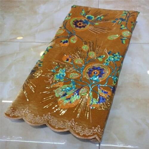 Latest Velvet Lace Fabric 2021 yellow High Quality African Lace Fabric with Sequins and beads for Nigerian Evening Dresses