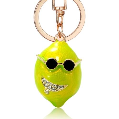 2020 New Lemon Key Chain Cool Exquisite Enamel Crystal Fruit Buckle HandBag Pendant For Car KeyRing Rhinestone Keychain Gift