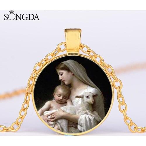 New Fashion Blessed Virgin Mary Necklace Classic Mom Babay Jesus Pendant Religious Necklace Catholic Women Jewelry Talisman