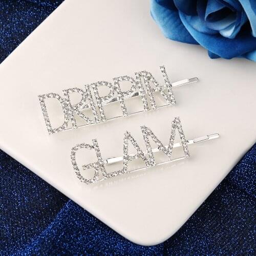 New Fashion Crystal Hairpin Shiny Rhinestones GLAM DRIPPIN Letters Hair Clips Hair Accessories for Women Girls Drop shipping