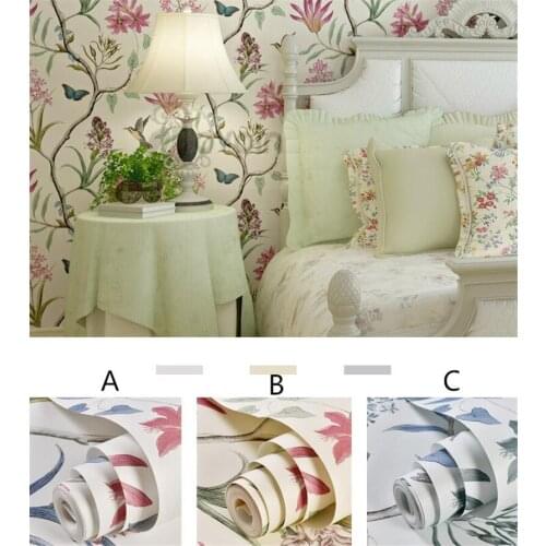 4pcs/lot 10Mx 53cm Chinoiserie wallpaper Bedroom Wall Covering modern Vintage Pink Floral Wallpaper