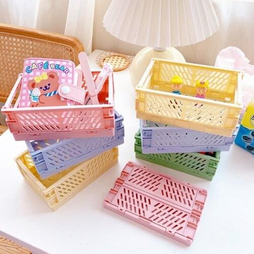 W&G Macaron Foldable Plastic Storage Box Student Desktop Organize Hand Account Tape Stationery Skin Care Product Storage Basket