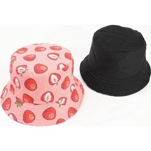 2020 cotton Strawberry print Bucket Hat Fisherman Hat outdoor travel hat Sun Cap Hats for Men and Women 272