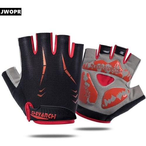 JWOPR Motorcycle Riding Gloves Men and Women Thick Silicone Shock Absorbing Gloves Sports Fitness Bike Half-finger Gloves