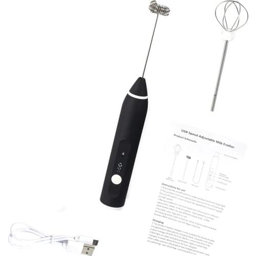 Rechargeable Milk Frother Handheld 3-Speed Adjustable For Latte Coffee Cappuccino,Egg Mixer With 2 Whisks,Mini Blender And Foame