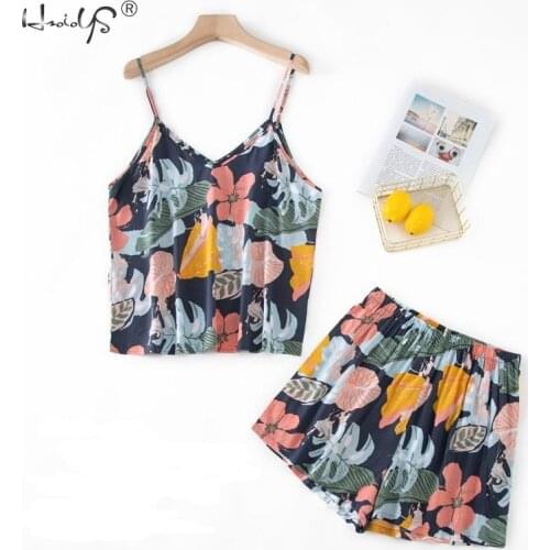 Pajama Sets Women Sling Cute Flowers Prints Casual Pijamas Girl Pajamas Suits Comfortable Homewear Two-Piece Sleepwear Pyjama