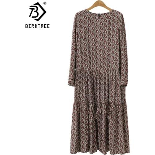 Plus Size 4XL O-Neck Women Print Flowers Shirt Dress Fall Fashion Vintage Long Sleeves Good Quality Female Dress D7N705A