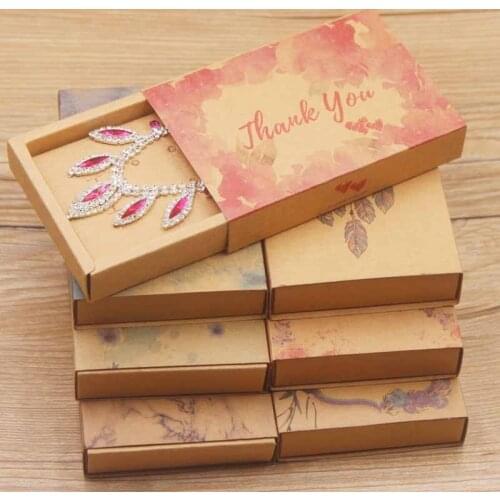 New arrival Diy Thank you jewelry necklace earring box full color print gift package box kraft/white flower style jewerly box