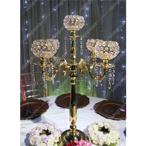 Stunning Crystal Candelabrums with golden Metal Frames 29.5'' tall for Wedding Event Party Banquet Decorations Road Lead decore