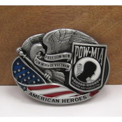 BuckleClub wholesale zinc alloy POW MIA military cowboy jeans gift belt buckle FP-02784 pewter finish 4cm width loop