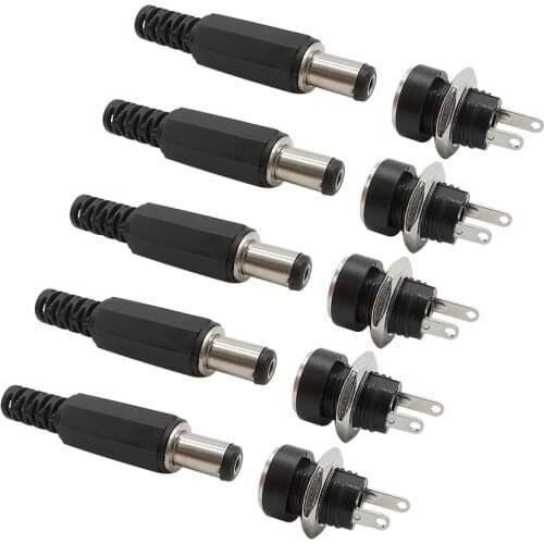 2.1X5.5mm DC Power Plug Jack Connector 5.5x2.1 DC Power Female Socket + 5.5*2.1mm DC-022B Male Plug Supply Panel Mount Connector