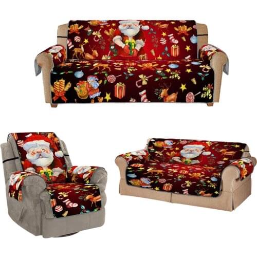 Christmas Couch Cover Sofa Protector Santa Claus Printed Sofa Couch Slipcovers Dust Proof Sofa Cushion Cover For Living Room