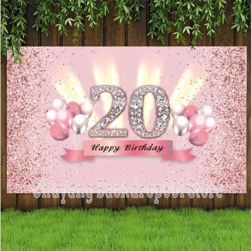 Pink Sweet Happy Birthday Party Backdrop 30th 40 50 18 Rose Gold Lady Balloon Adults Custom Photography Background Photo Studio
