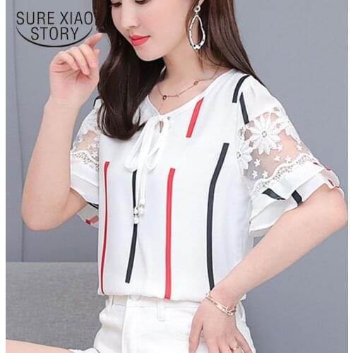 Plus size 4XL O-Neck Bow Shirts Blusas blouse shirt women summer blouses ladies tops chiffon petal sleeve casual loose 4003 50