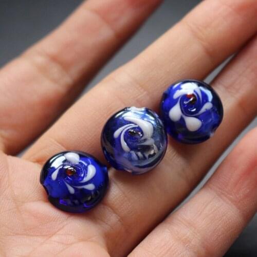 20pcs/Lot 16mm*14mm*10mm cobalt Blue colors Lampwork Glass Beads Flower Flat Beads Charms for jewelry making