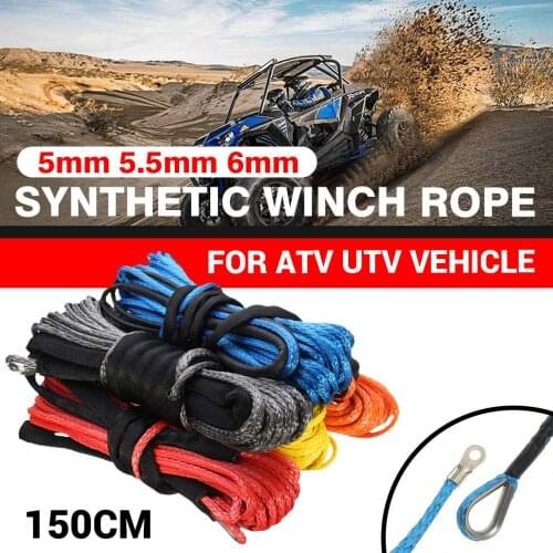 15mx5mm/5.5mm/6mm Winch Rope Towing Cable String Line Synthetic Fiber 5500lbs/7000lbs/7700lbs For Jeep ATV UTV Off-road