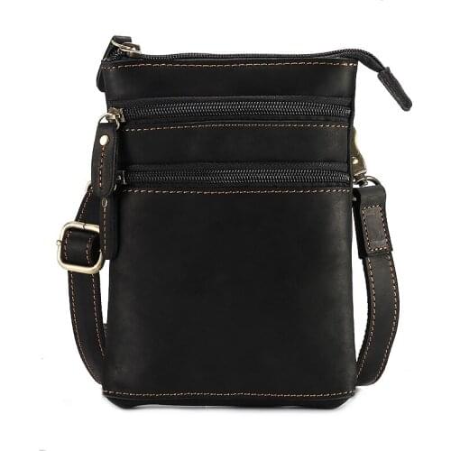 Vintage Men Waist Bag Genuine Leather zipper Fanny waist belt bag Phone Coin Purse Pouch Cigarette Case Portable black and brown