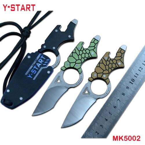 Y-START Fixed Utility Knives D2 Satin Blade G10 Handle and Case EDC Outdoor Tools Bottle Opener