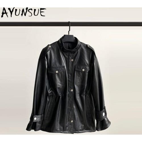AYUNSUE 2021 Spring Autumn Real Leather Jacket Women Korean Style Sheepskin Coat Womens Clothing Chaqueta De Cuero De Mujer New