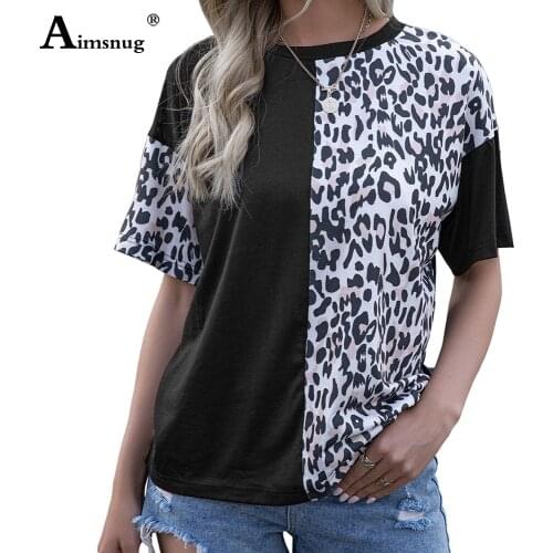 Women Fashion Leisure Street hipster Leopard Print Tops Summer New Patchwork Round Neck Tees Shirt Female Casual Loose T-Shirt