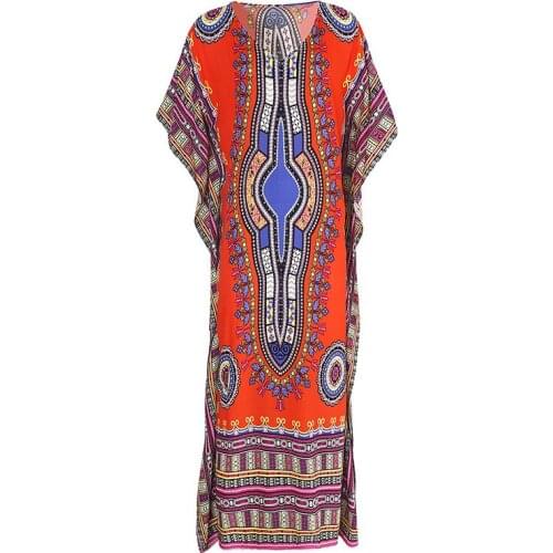 Women Large Bathing Suits Cover Up Boho Print Kaftan Beachwear Maxi Dress Indie Folk Print Dress Vintage Geometric Outfits