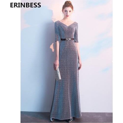 Vestido De Festa Sexy V-neck Prom Dress Robe De Soiree 2019 High Quality Gray A-line Half Sleeve Prom Dresses Long Dress